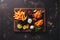 Tasty looking Fried chicken food meal with fries salad and dips chips