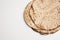 Tasty matzos on white background, top view. Passover Pesach celebration