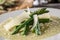 Tasty mediterranean meal risotto with asparagus