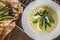 Tasty mediterranean meal risotto with asparagus