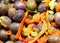 tasty mediterranean vegetarian food with olives and pieces of sp