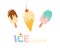 Tasty melting popsicle and ice cream in waffle cone cartoon vector illustration