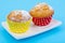 Tasty muffins on pastel background. Minimal food concept.