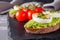 Tasty and nutritious avocado sandwich and boiled egg