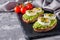 Tasty and nutritious avocado sandwich and boiled egg