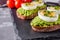 Tasty and nutritious avocado sandwich and boiled egg