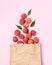 Tasty Organic Lychee in Pack on Pink Background Top View Vertical Asian Fruit