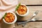 Tasty pasta Al Forno in ceramic bowls