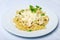 Tasty Pasta With Cream, Cheese And Parsley