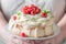 Tasty Pavlova cake with raspberries and mascarpone