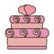 Tasty pink cake two hearts wedding icon