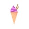 Tasty pink violet creamy cone ice cream