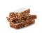 Tasty protein bars on white background.