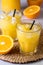 Tasty and Refreshing Orange Juice in Glasses with Black Straws on Light Gray Background Fresh Ripe Oranges Vitamin or Detox Drink