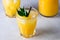 Tasty and Refreshing Orange Juice in Glasses with Black Straws on Light Gray Background Fresh Ripe Oranges Vitamin or Detox Drink