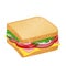 Tasty sandwich with cheese, salami and vegetables