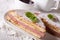 Tasty sandwich of Monte Cristo with ham and cheese close-up