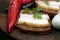 Tasty sandwich with salted lard (salo)