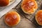 Tasty scones prepared on soda water on wooden table