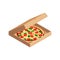 Tasty sliced pizza in opened box isometric