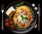 Tasty spaghetti with fresh tomatoes, basil and cheese. Generative AI