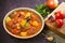 Tasty stew. Goulash soup bograch in a bowl. Hungarian dish.