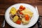 Tasty stewed Potatoes and mushrooms -  vegan food