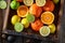 Tasty and sweet oranges, limes and lemons