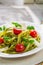 Tasty tagliatelle with tomato and basil