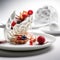 Tasty tart with berries on white saucer. Created with generative AI