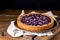 Tasty Tart Pie Cake with Fresh Blueberries Served on Wooden Tray Wooden Background Homemade Pie