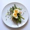 Tasty toast with asparagus, poached egg and spice.