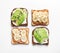 Tasty toast bread with banana and avocado slices
