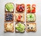 Tasty toast bread with fruits, berries and vegetables