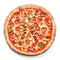 Tasty top view sliced pizza italian traditional round pizza