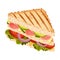 Tasty Triangle Sandwich with Cucumber, Tomato, Onion, Lettuce, Avocado and Ham Vector Illustration
