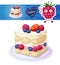 Tasty triple berry tiramisu cake icon on white background