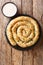 Tasty turkish borek pie burek with feta closeup. Vertical top view