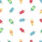 Tasty various popsicles. Frozen ice. Lolly pop. Minimalistic icons. Colored vector seamless pattern