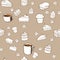 Tasty vector seamless pattern - cakes, biscuits, p