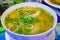 Tasty vietnamesse soup with seafood and noodles