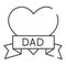 Tatoo with dad inscription thin line icon. Heart tatoo baloons vector illustration isolated on white. Love father