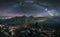 Tatras mountain panorama at night with milky way, Slovakia from peak Hruba Kopa in Rohace