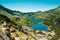 Tatras mountains, Valley of five ponds. View on mountains and two lakes.