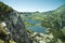 Tatras mountains, Valley of five ponds. View on mountains and two lakes.