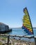 Tattered banner on the beach