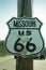 Tattered Missouri route 66 Highway sign