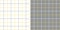 Tattersall plaid pattern set in grey, yellow, white. Seamless tartan checked backgrounds for jacket, coat, skirt, blanket.