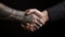 Tattoo Handshake two businessmen signifies successful agreement Black Background. Generative AI