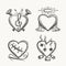 Tattoo hearts. Hand drawn heart icons vector illustration. Angel of music, needle and bullets isolated on white